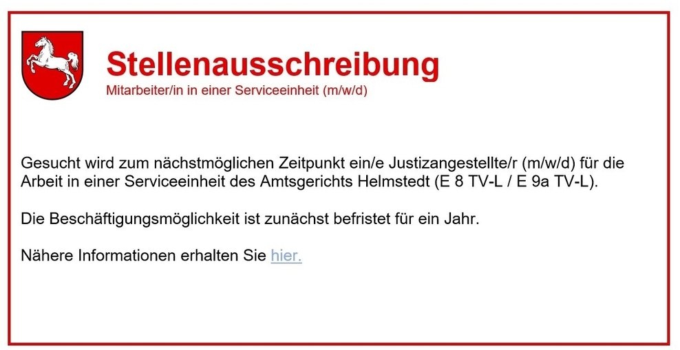 Stellenausschreibung Serviceeinheit